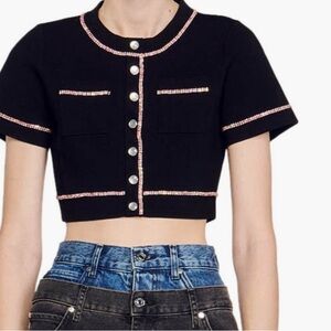 NEW Sandro crystal-embellished cropped cardigan